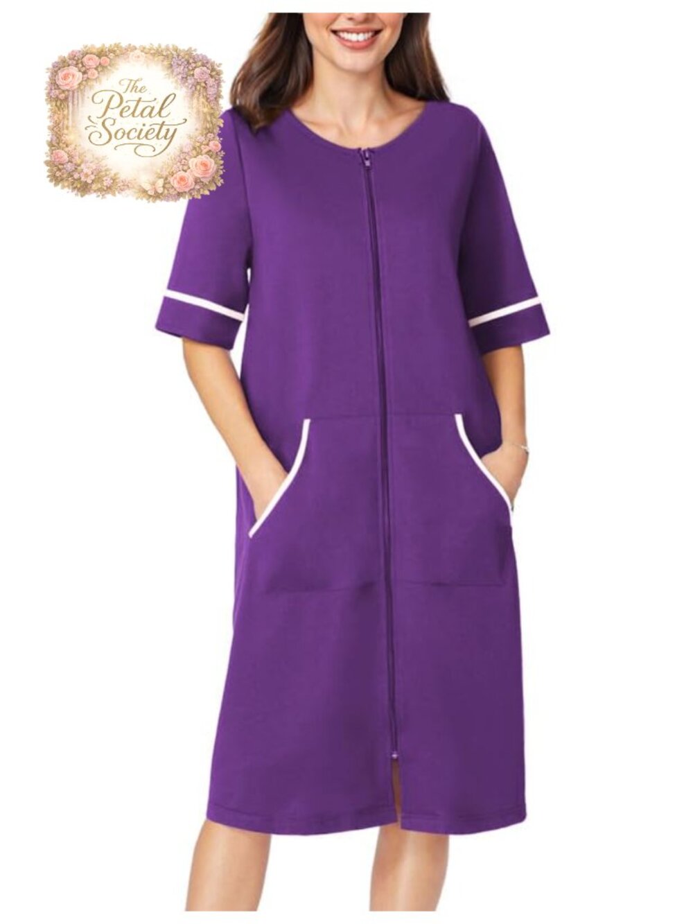 Ekouaer Zip Up Robe Short Sleeve Housecoat with Pockets Lightweight Sleepwear